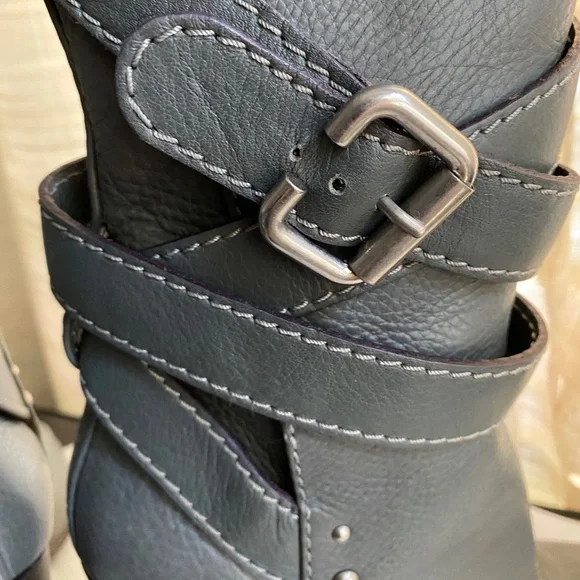 Chloe gray leather heel boots mid calf 36-6 slip on gray Italy under knee 14" hi